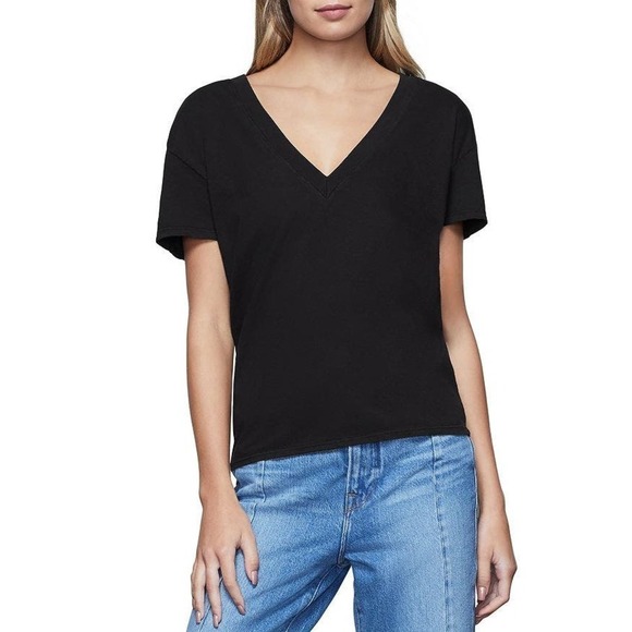 NWT Good American Black Jersery v-neck tee size 0 (XS) - Picture 2 of 8